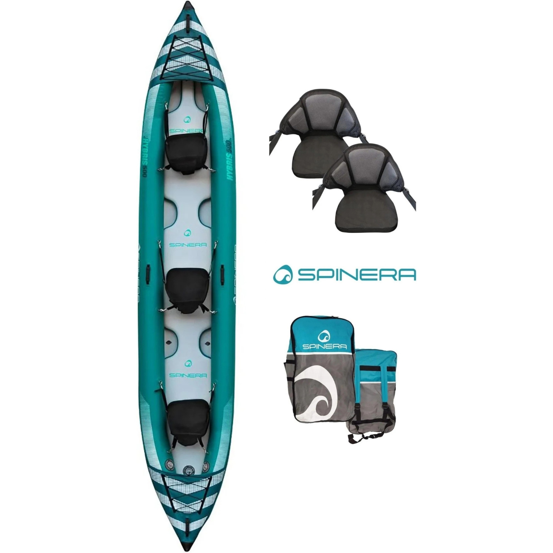 2026 Spinera Hybris 500 HDDS Kayak 3 Personnes Avec Sac, 2 Palmes, 2 Sièges SP-K-HYB-500 -.. Green